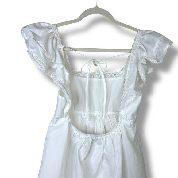 Lulus NWOT Marvelous Time White Ruffled Open Back Empire A-Line Mini Dress Small - Picture 10 of 11
